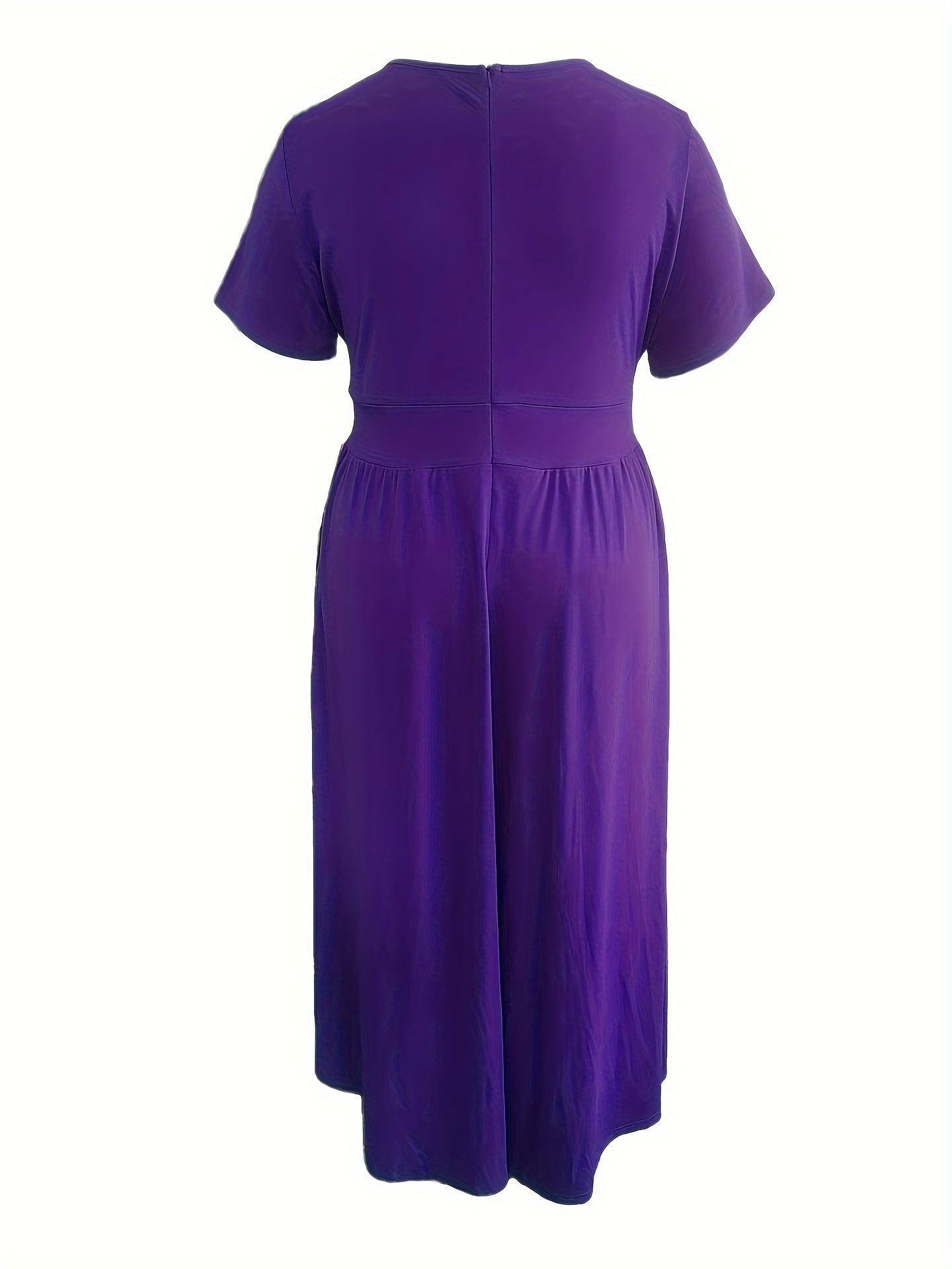 Plus Size Solid Short Sleeve Maxi Dress, Women's Plus Medium Stretch Elegant Long Dress