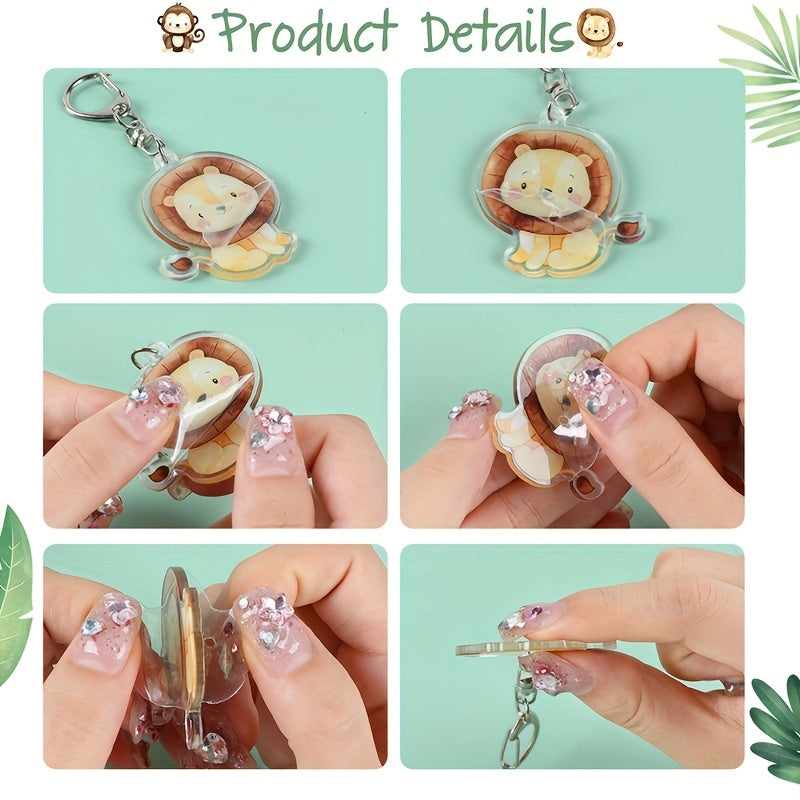 Animal Keychain Set - 5Pcs Cartoon Acrylic Key Rings, Cute Animal Charms for Handbags, Backpacks, Wedding, Birthday Favors - Plastic Keychain Accessories with Various Animal Designs for General Use