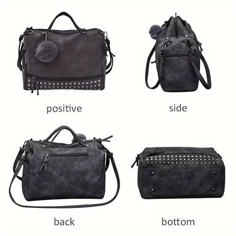 Womens Studded Tote Handbags Top Punk Casual Shoulder Bags Hobo Rocker Satchel Purse