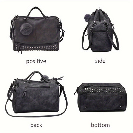 Womens Studded Tote Handbags Top Punk Casual Shoulder Bags Hobo Rocker Satchel Purse