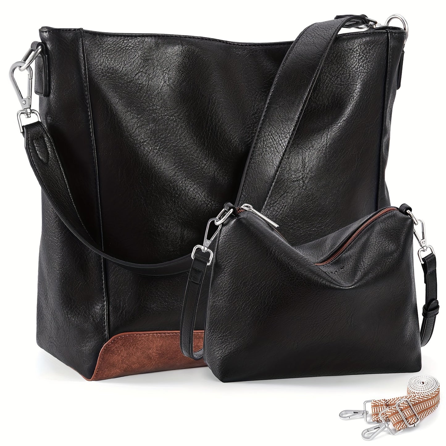 Women's Hobo Handbags Small Crossbody Bags Vegan Leather Shoulder Bucket Bags Purses For Women With Adjustable Guitar Strap