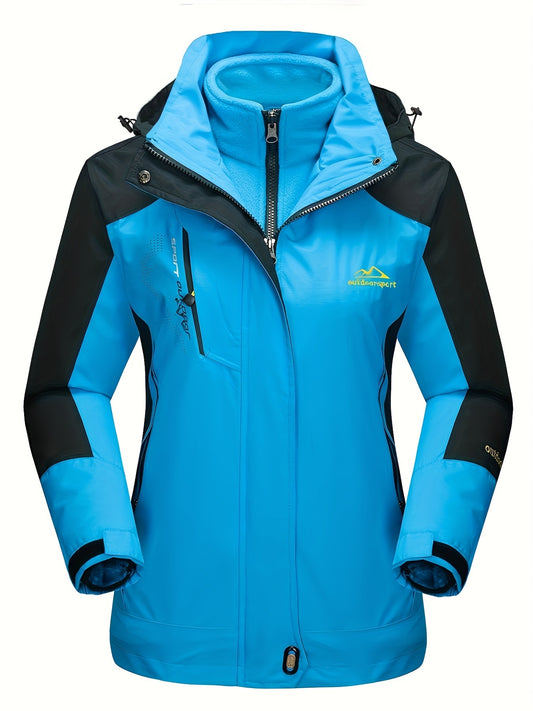 Women's 3-in-1 Winter Coats Snow Ski Jacket Water Resistant Fleece Lined Winter Jacket Parka Windproof Hiking Hooded Coat Multi-pocket Winter Camping Parka Wear Resistant Snowboarding Warm Fleece Jacket