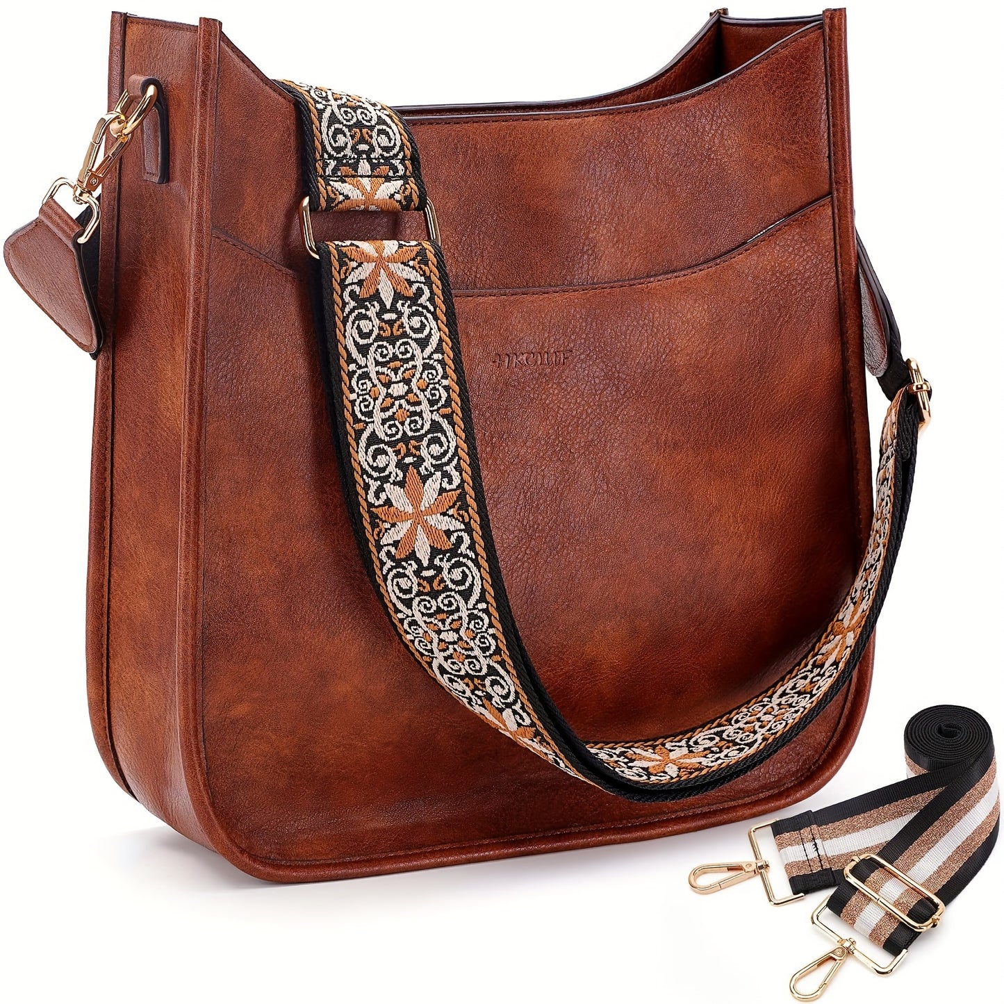 2PCS Adjustable Guitar Strap Vegan Leather Crossbody Bag For Women Hobo Handbags Purse Shoulder Bucket Bag