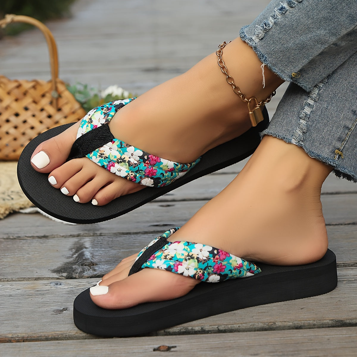 Women's beach flip-flops with flowers, comfortable High Quality platform slippers, popular summer Women's shoes flip-flops