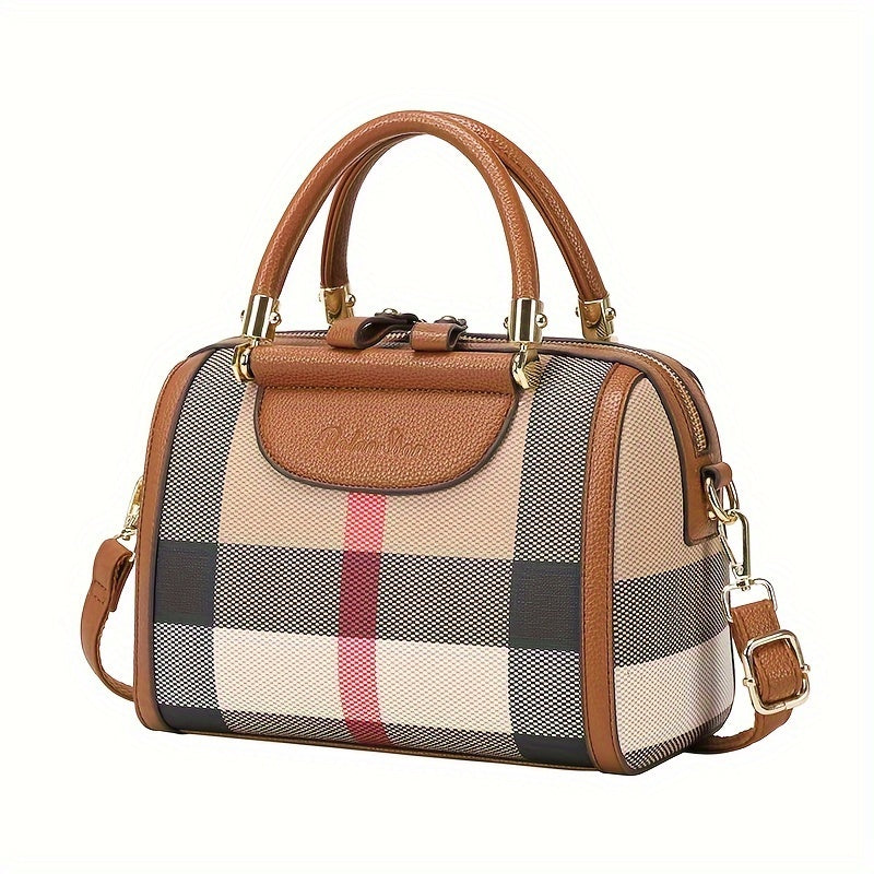 Chic Plaid Pvc Women'S Handbag - Spacious & Lightweight, Luxury Shoulder Bag With Zip Closure For Work And Casual Use Purses And Handbags Purses For Women