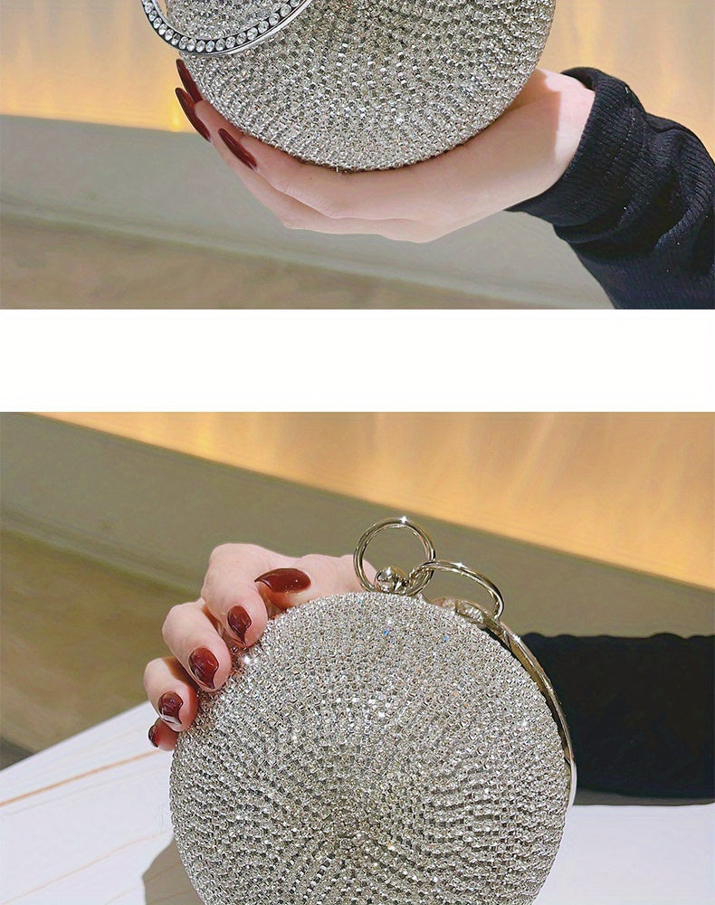 Exquisite Rhinestone Ball Shaped Clutch - Evening Bags for Women, Elegant Round Handbags with Circle Design, Perfect for Party, Prom, Wedding and Formal Occasions - Sparkling, Glamorous, and Eye-Catching Accessory