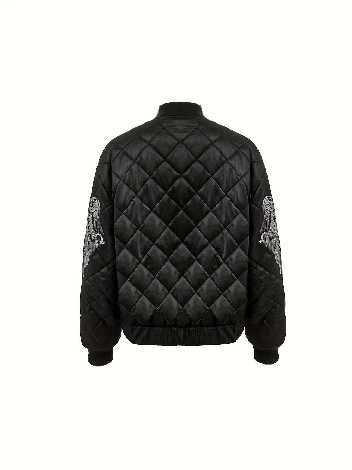 Stylish Black Quilted Winter Jacket with Sequin Sleeve Accents, Stand Collar, and Front Zipper - Polyester Casual Coat for Fall and Winter, Winter Clothes