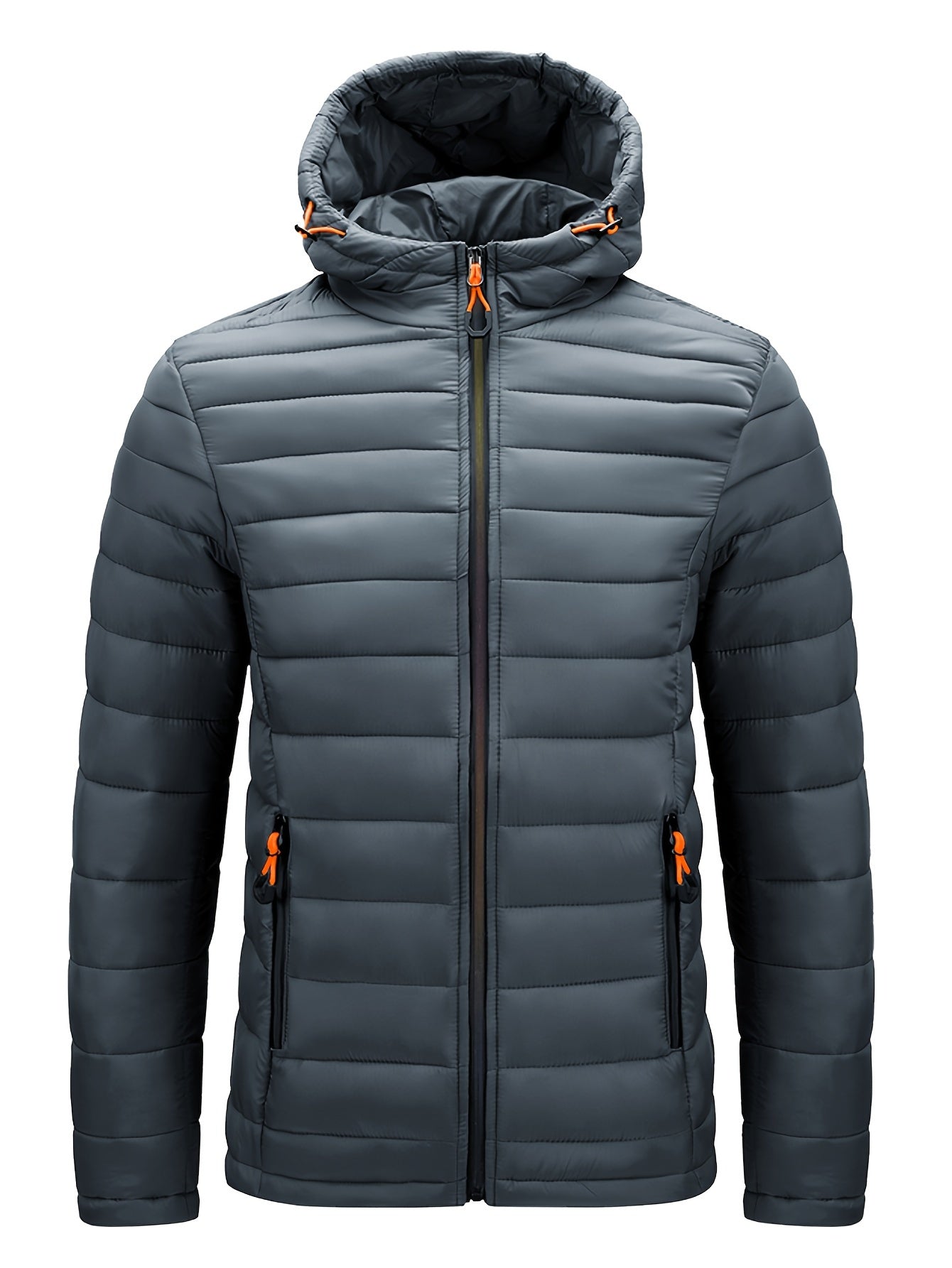 Men's Lightweight Nylon Winter Jacket - Casual Green Hooded Coat with Colorful Zipper Pockets, Warm Quilted Design, Long Sleeves, Non-Stretch Fabric for Casual Attire, Everyday Jacket|Hooded Quilted Coat|Nylon Quilted Jacket