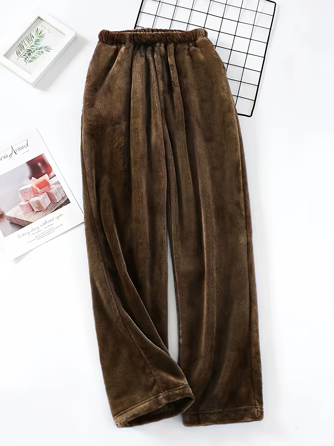 Plus Size Men's Simple Style Casual Pajamas Bottoms Loose Pants, Solid Plush Thickened Warm Pants Home Pajamas Bottom