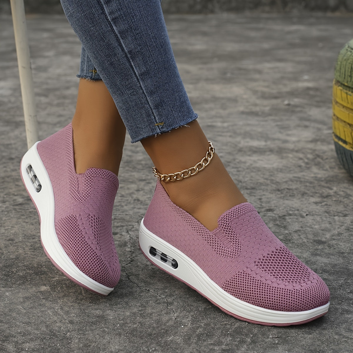 Women's Breathable Knitted Sports Shoes, Casual Women's Shoes, New Style Thick Sole Heightening Women's Small Fragrance Wind Single Shoes