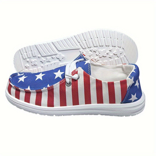 Women's Independence Day Casual Canvas Shoes, Stripes & Star Low-top Soft Sole Comfortable Shoes, Breathable Shallow Round Headed Women's Shoes