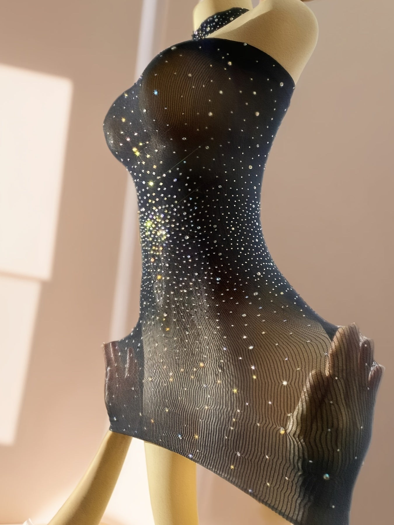 Sexy Bodycon Rhinestone Dress for Women - Sparkling Design, Form-Fitting Silhouette, No Lingerie or Underpants Needed, Perfect for Night Out or Party Occasions