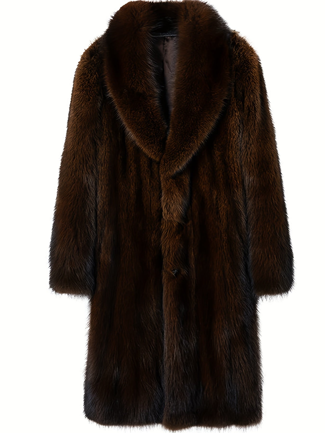 Trendy Men's Faux Fur Single-Breasted Overcoat, Warm Winter Jacket for Autumn Outdoor Leisurewear