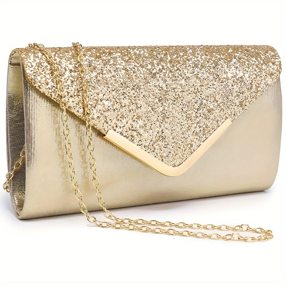 Bosoner Women Evening Bags Formal Clutch Purses For Wedding Party Handbags With Shoulder Strap And Glitter Flap