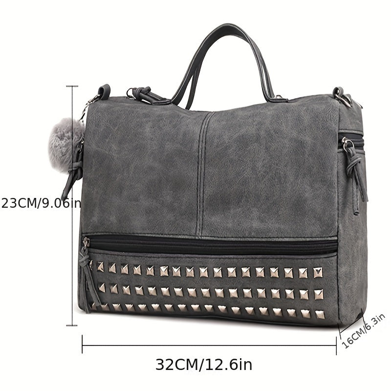 Womens Studded Tote Handbags Top Punk Casual Shoulder Bags Hobo Rocker Satchel Purse