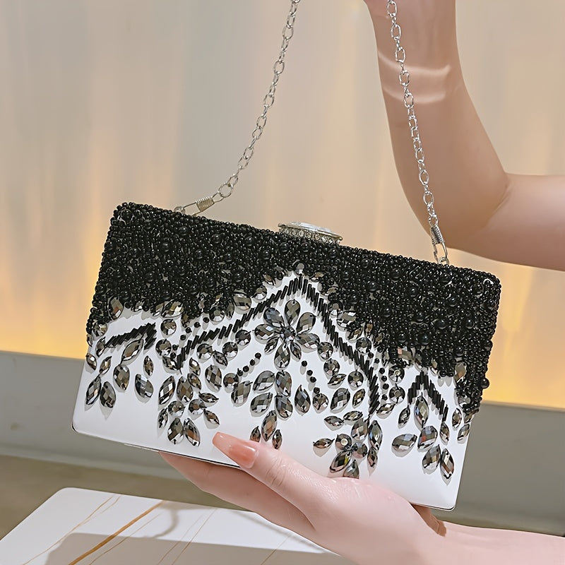 Beaded Rhinestone Evening Bag Vintage And Elegant Box Clutch Purse Women's Wedding Handbags For Party Prom