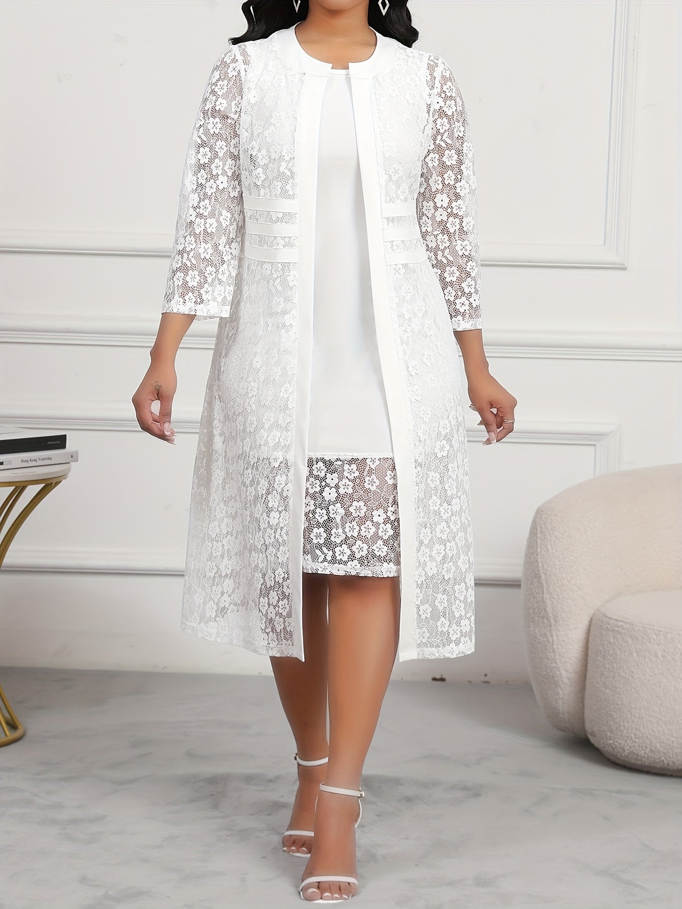 Plus Size Women's Fashion Elegant Solid Color Ruched Two-Piece Dress Set DM011