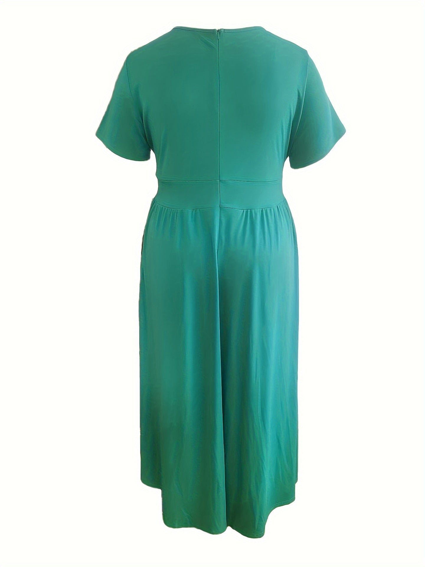 Plus Size Solid Short Sleeve Maxi Dress, Women's Plus Medium Stretch Elegant Long Dress