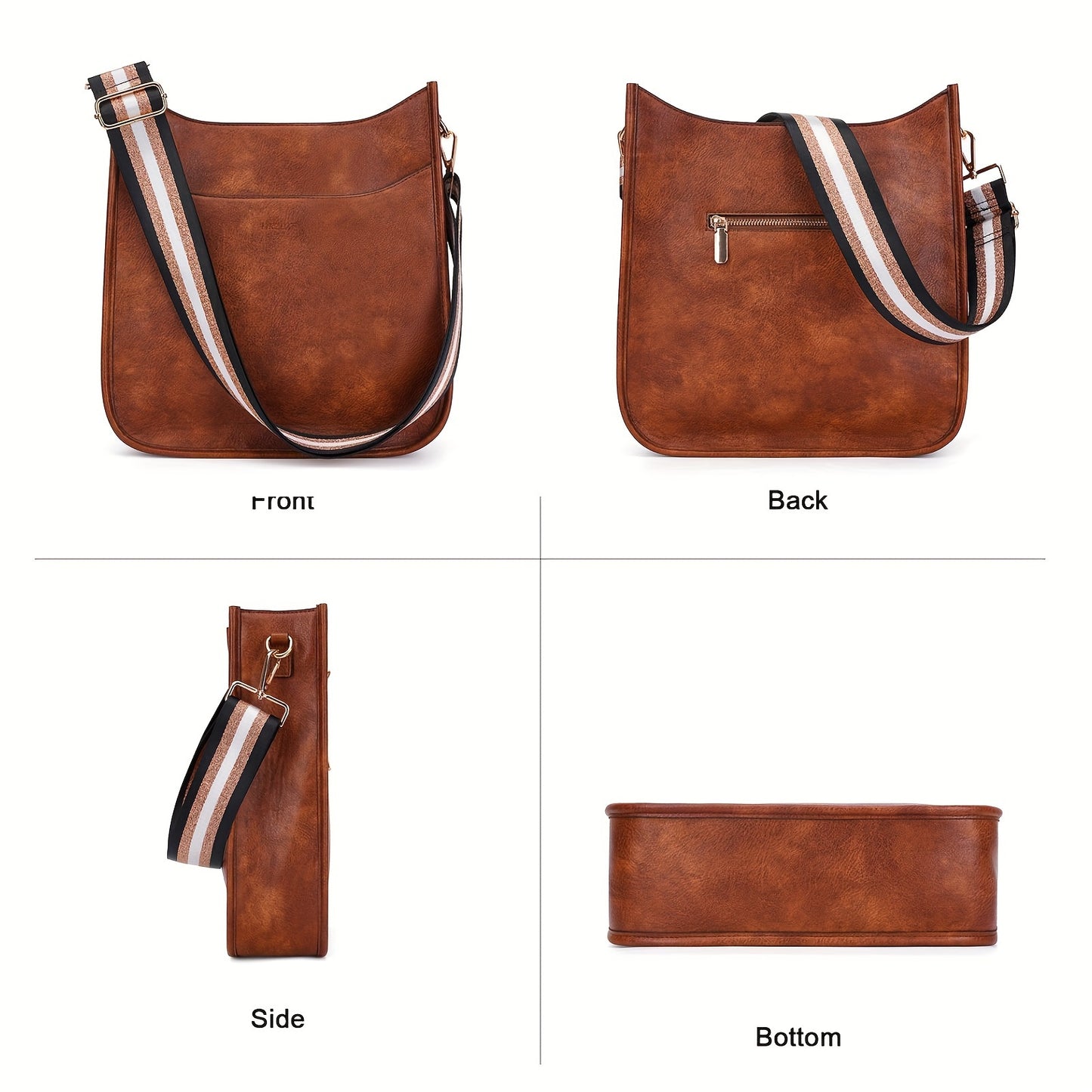 2PCS Adjustable Guitar Strap Vegan Leather Crossbody Bag For Women Hobo Handbags Purse Shoulder Bucket Bag