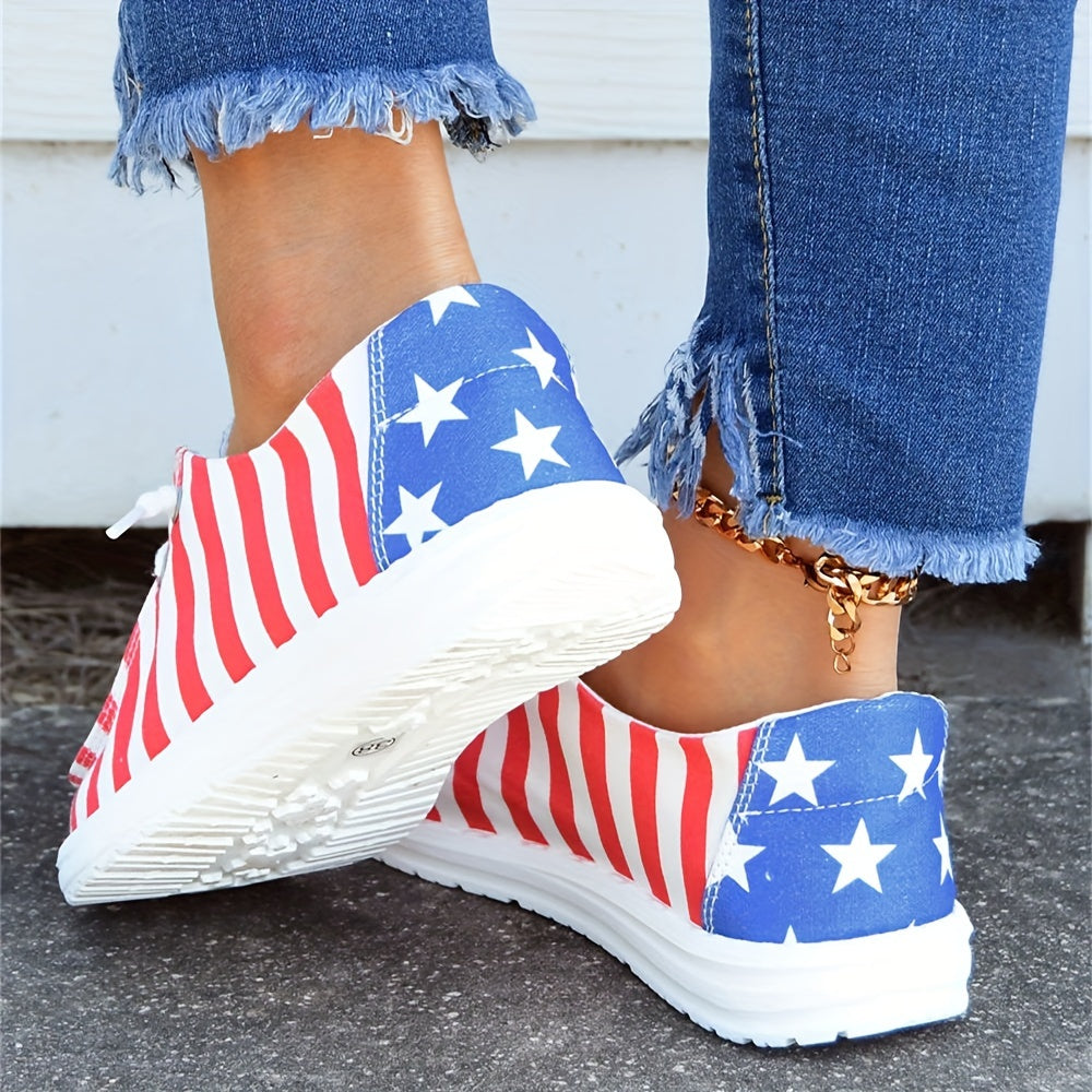 Ladies Independence Day new fashion flat casual outdoor skateboard shoes, light round head comfortable soft-soled low-top women's shoes