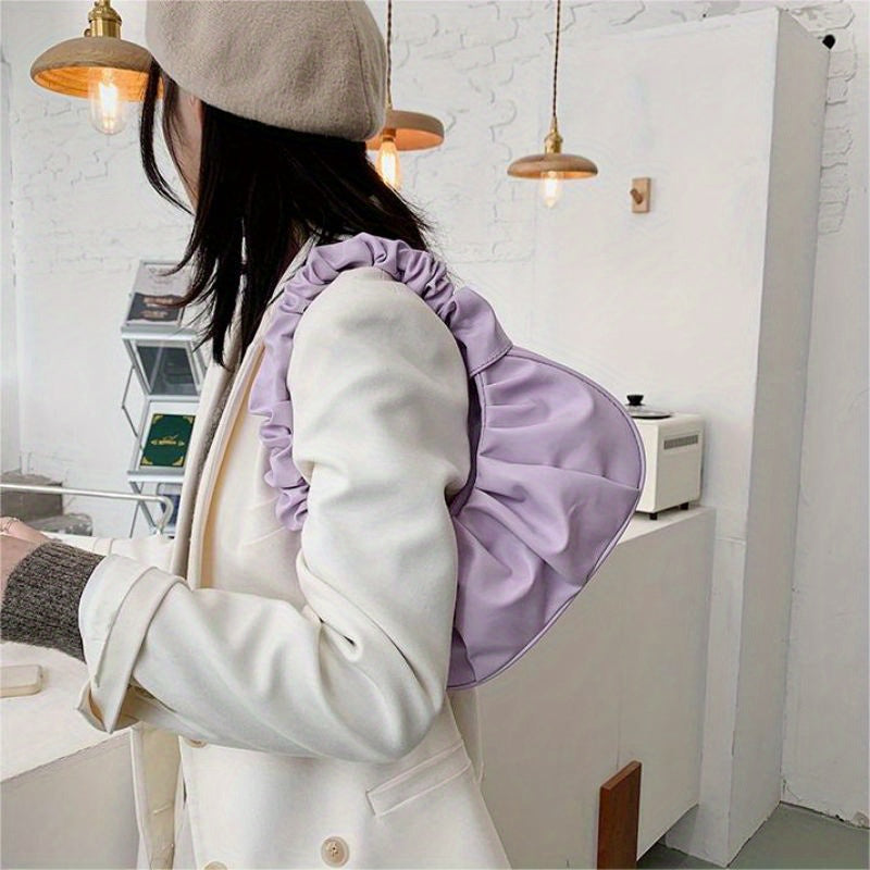Cloud Ruched Hobo Bag, Trendy Handbags For Women, Solid Color Underarm Purses