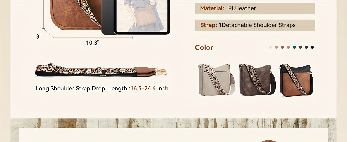 Crossbody Bags For Women, Trendy Vegan Leather Hobo Purses, Shoulder Handbags With Wide Shoulder Strap