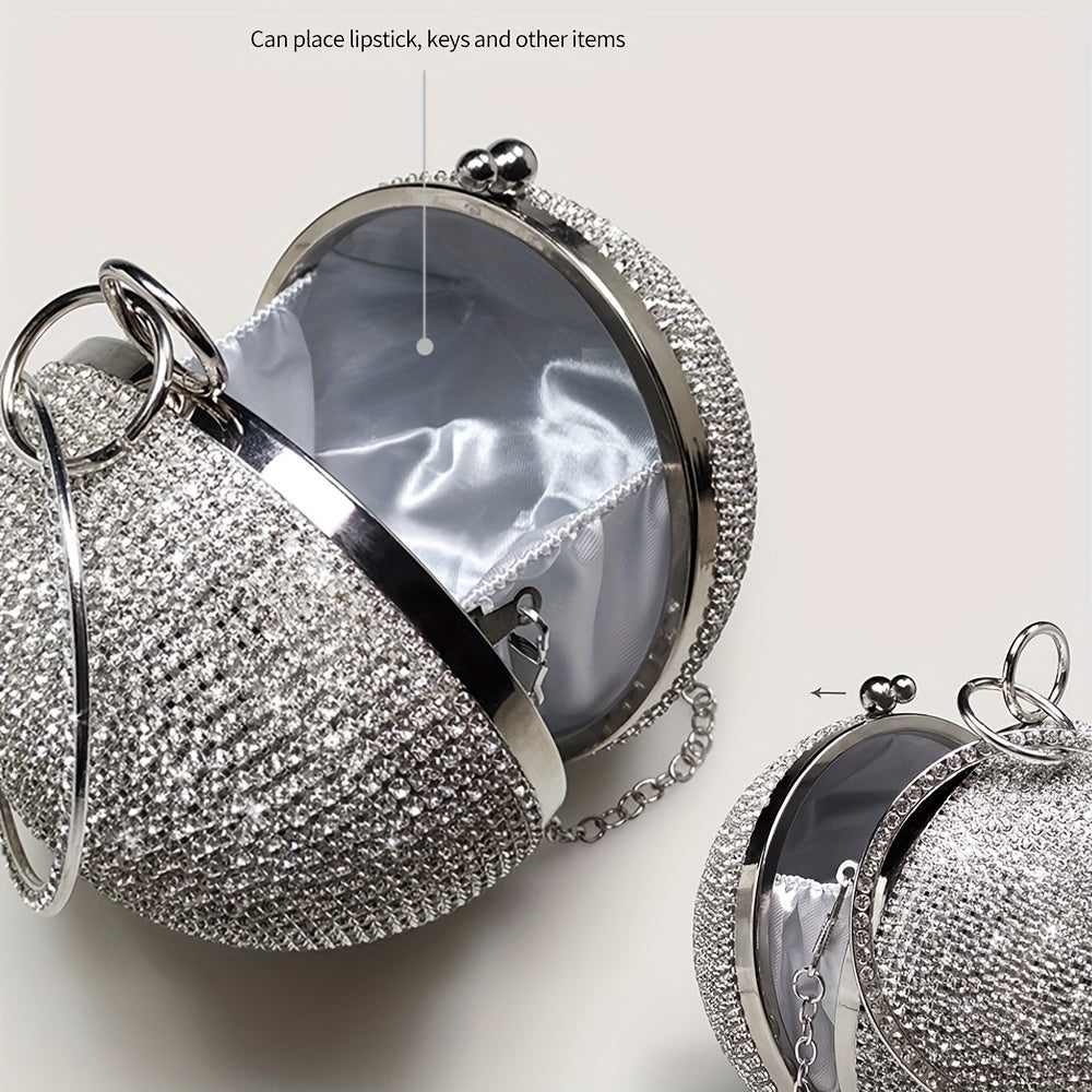 Exquisite Rhinestone Ball Shaped Clutch - Evening Bags for Women, Elegant Round Handbags with Circle Design, Perfect for Party, Prom, Wedding and Formal Occasions - Sparkling, Glamorous, and Eye-Catching Accessory