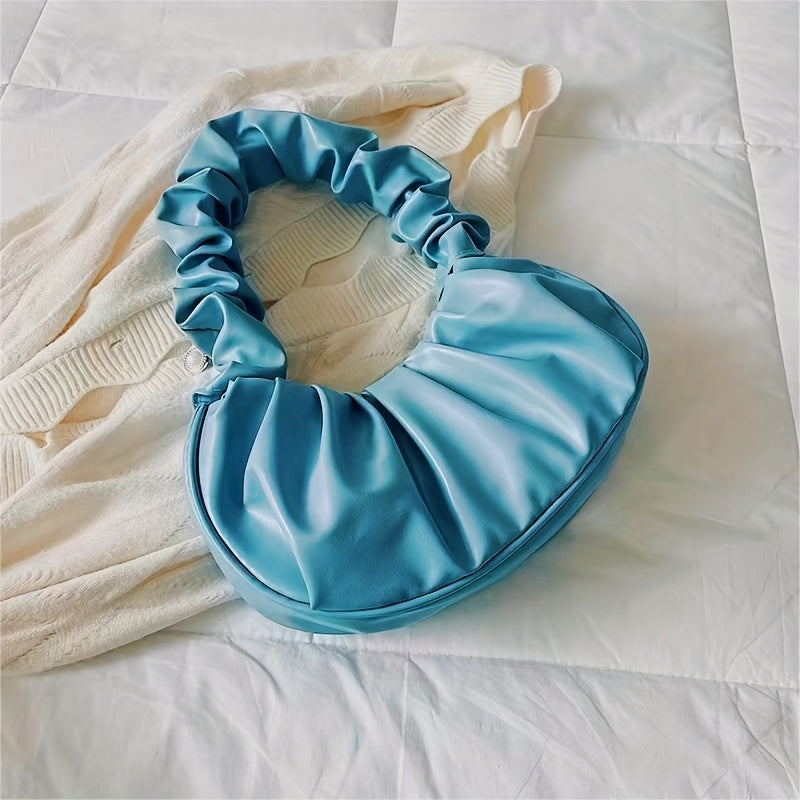 Cloud Ruched Hobo Bag, Trendy Handbags For Women, Solid Color Underarm Purses