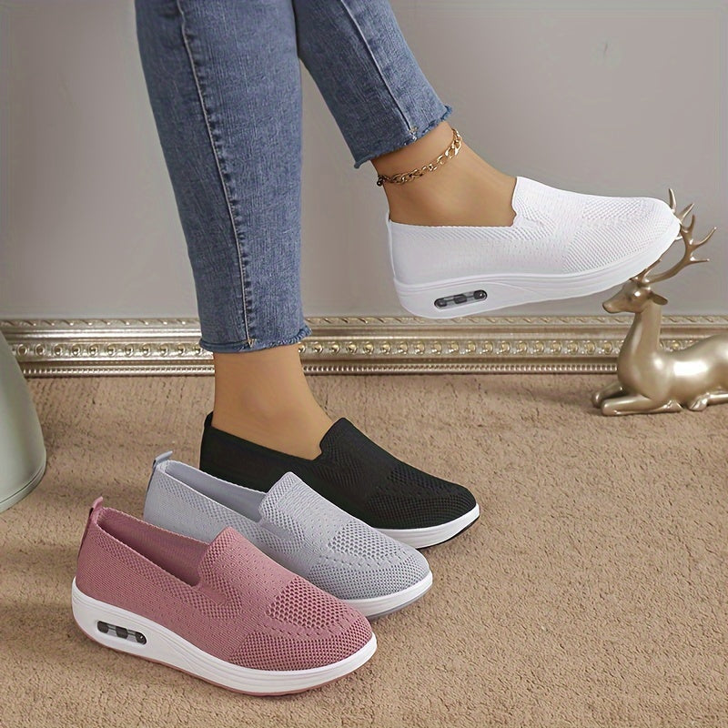 Women's Breathable Knitted Sports Shoes, Casual Women's Shoes, New Style Thick Sole Heightening Women's Small Fragrance Wind Single Shoes