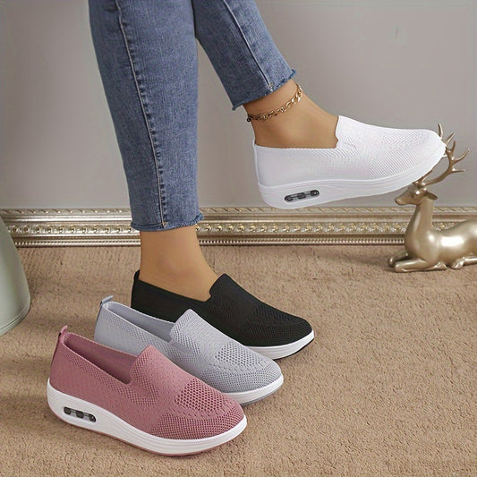 Women's Breathable Knitted Sports Shoes, Casual Women's Shoes, New Style Thick Sole Heightening Women's Small Fragrance Wind Single Shoes