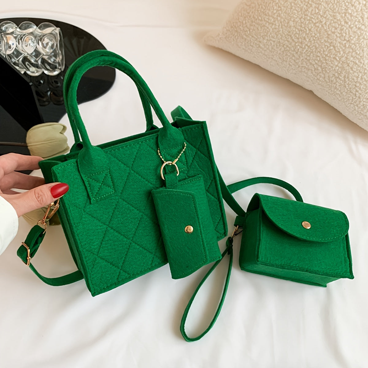 3pcs Set Mini Tote Bag Lightweight Casual Handbags & Mini Satchel & Mini Card Holder Set