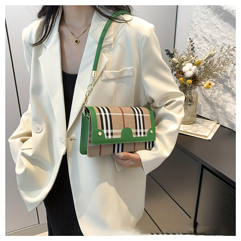 Chic Striped Crossbody Bag For Women - Waterproof Pu Leather With Detachable Strap, Magnetic Closure Crossbody Bags For Women Leather Handbags For Women