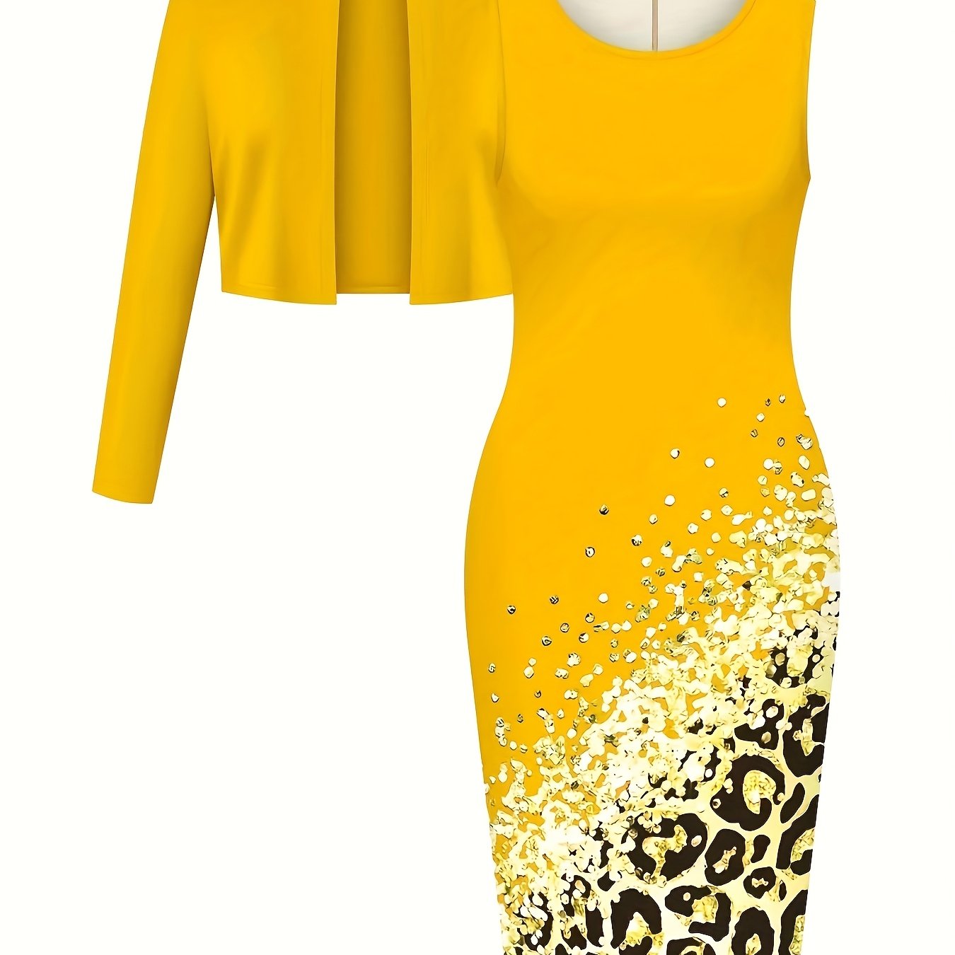 Women's Two-Piece Dress Set with Long-Sleeve Cardigan Top - New