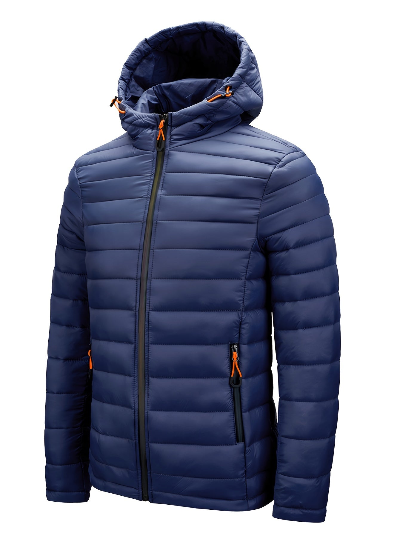 Men's Lightweight Nylon Winter Jacket - Casual Green Hooded Coat with Colorful Zipper Pockets, Warm Quilted Design, Long Sleeves, Non-Stretch Fabric for Casual Attire, Everyday Jacket|Hooded Quilted Coat|Nylon Quilted Jacket