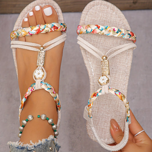 New Women's Summer Flat Big Size Women's Shoes with Colorful Fabric Weaving and Open-Toe Casual Women's Sandals