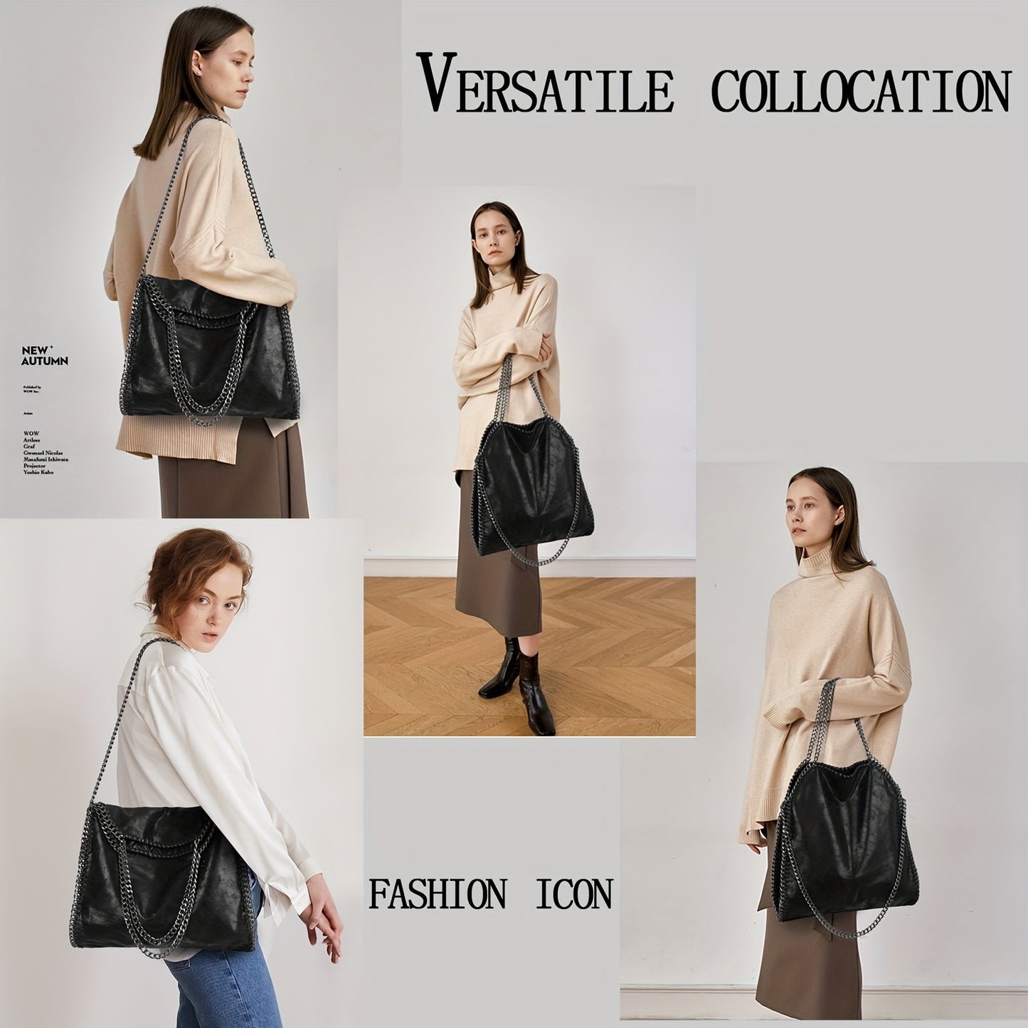 Womens Handbags Soft Fashion Designer Top-Handle Casual Pocket Ladies Tote Portable Chain Large Shoulder Crossbody Bags Black Birthday Present