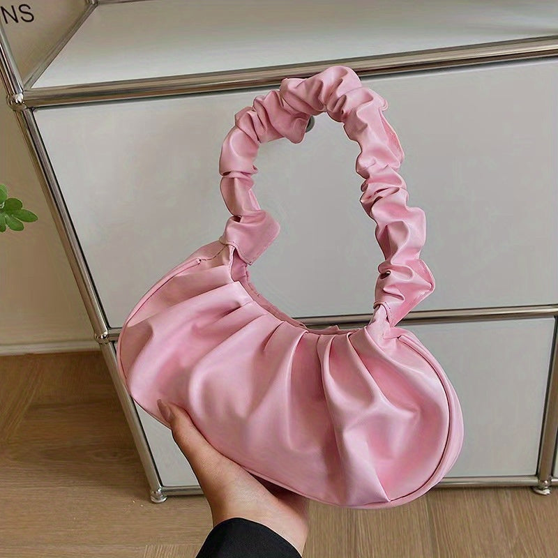 Cloud Ruched Hobo Bag, Trendy Handbags For Women, Solid Color Underarm Purses