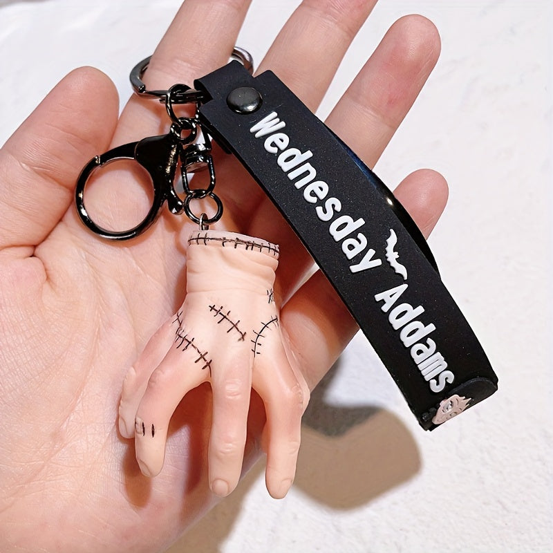 Wednesday Addams-Inspired Keychain, Doll Figure Accessory, Black With Polka Dots, Durable PVC Material, Perfect For Handbags And Party