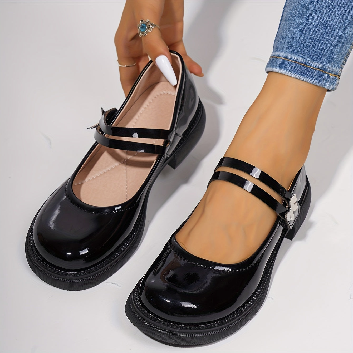 Elegant Black Mary Jane - Chic Comfort Women's Shoes with Golden Buckle, Round Toe, and Comfortable Rubber Sole - Versatile All-Season PU Cover Flats, Ladies Shoes