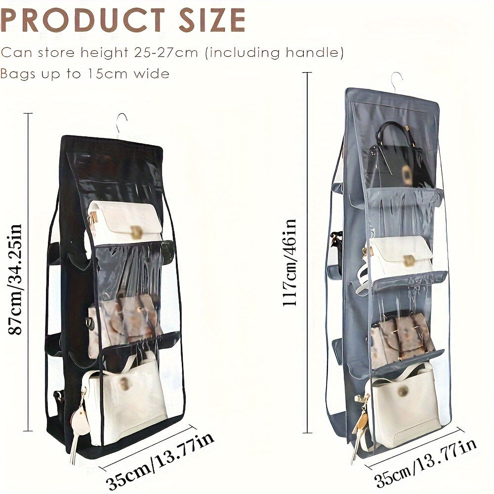 1pc LDQ Multi-Layer Handbag Organizer with 8 Pockets - Foldable Oxford Cloth Hanging Storage Rack, Space-Saving Closet Organizer for Handbags, Purses & Accessories, Durable Black & Gray Design, Perfect for Christmas, Hallowee