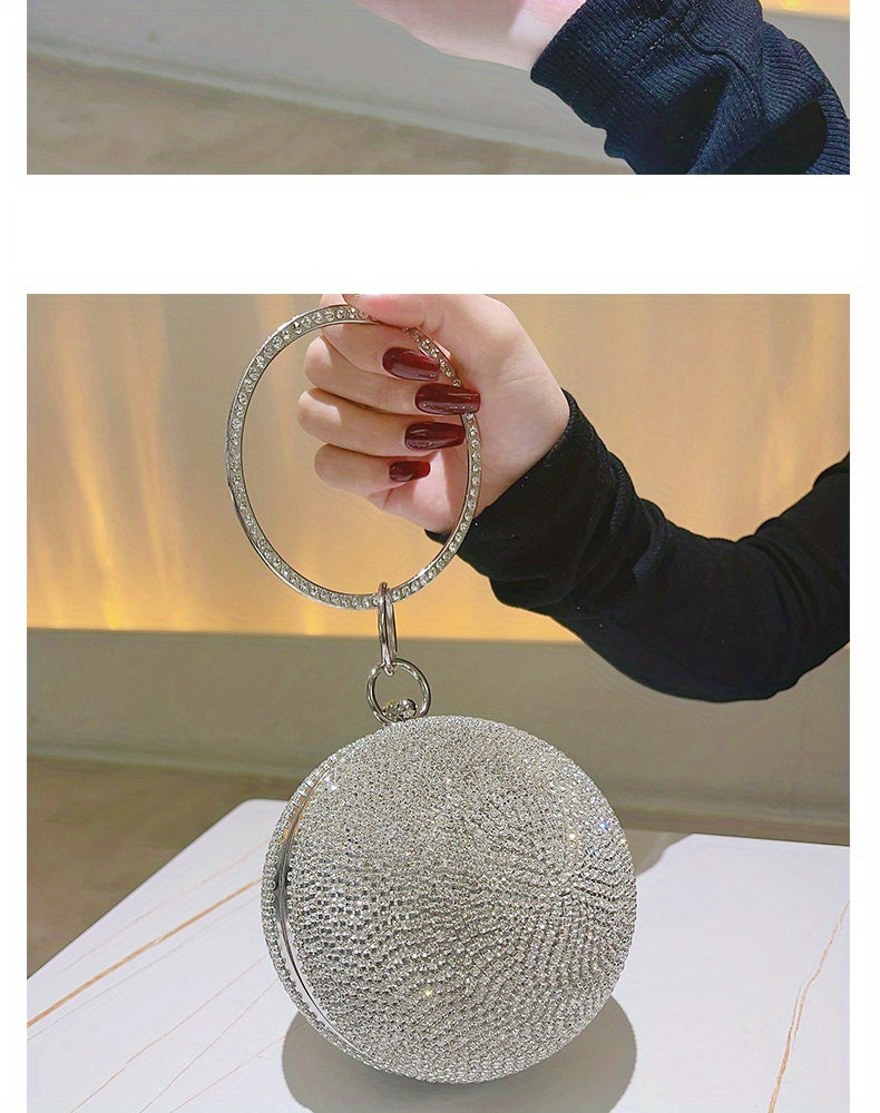 Exquisite Rhinestone Ball Shaped Clutch - Evening Bags for Women, Elegant Round Handbags with Circle Design, Perfect for Party, Prom, Wedding and Formal Occasions - Sparkling, Glamorous, and Eye-Catching Accessory
