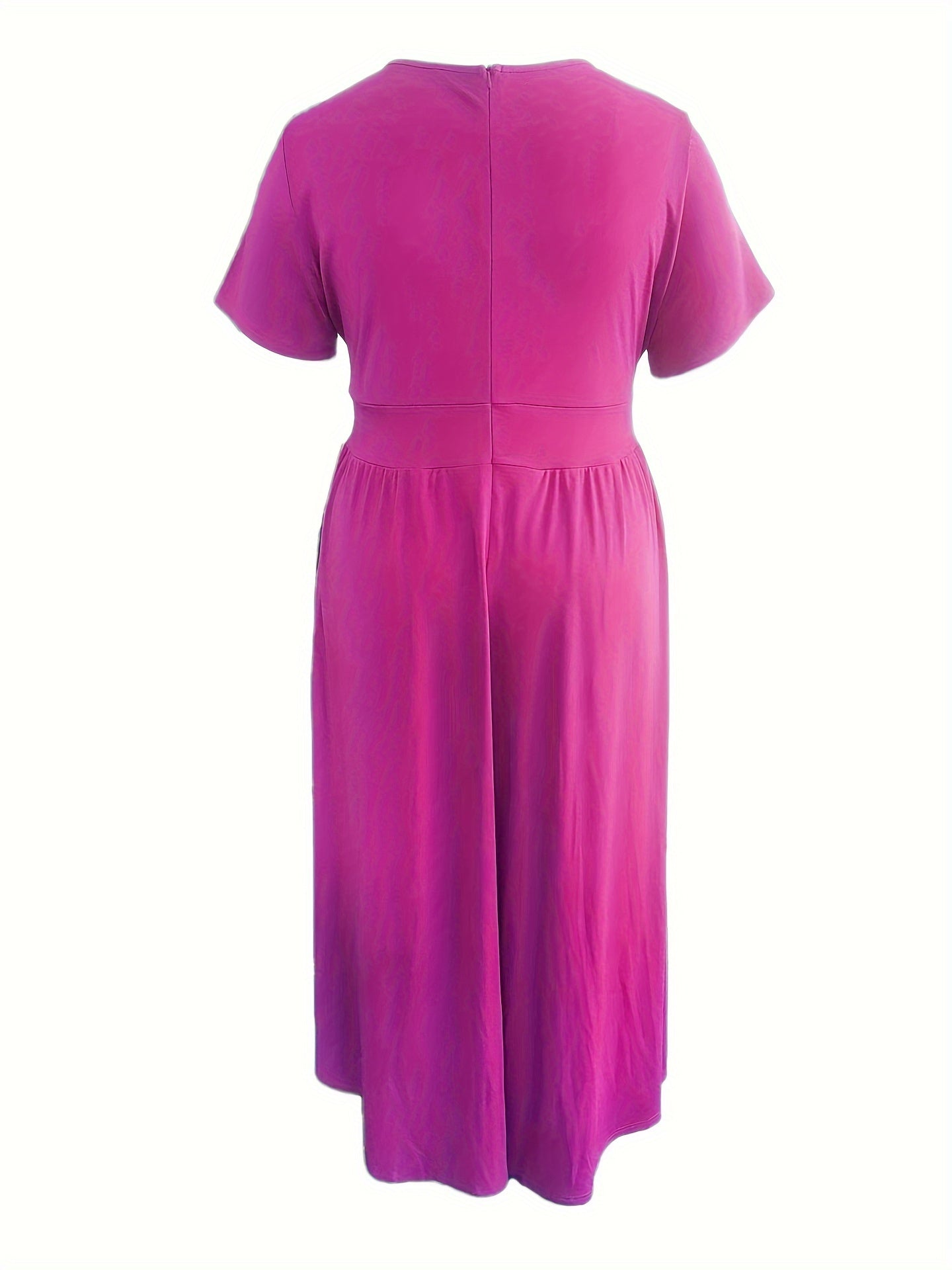 Plus Size Solid Short Sleeve Maxi Dress, Women's Plus Medium Stretch Elegant Long Dress