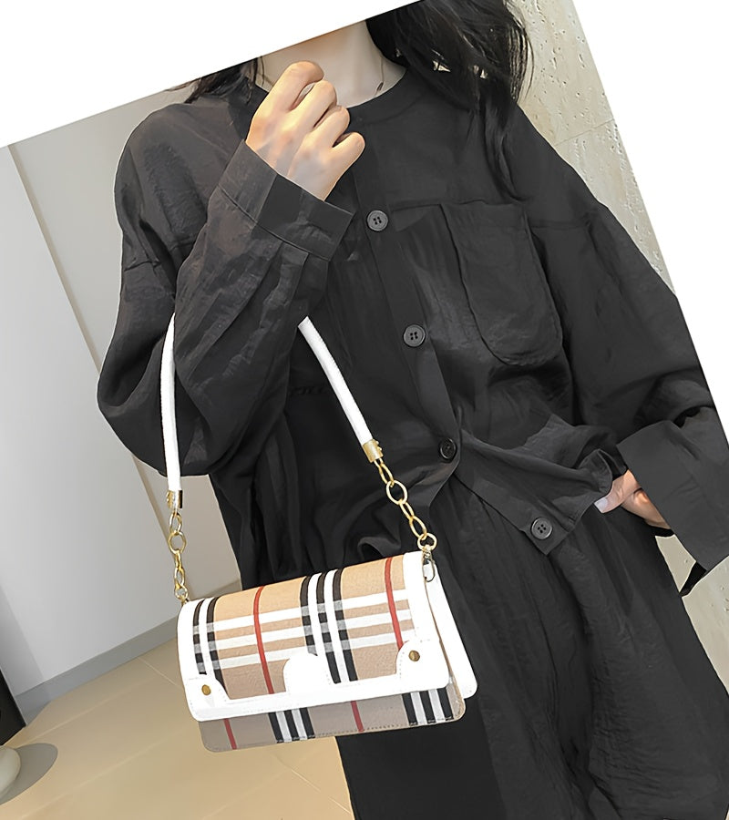 Chic Striped Crossbody Bag For Women - Waterproof Pu Leather With Detachable Strap, Magnetic Closure Crossbody Bags For Women Leather Handbags For Women