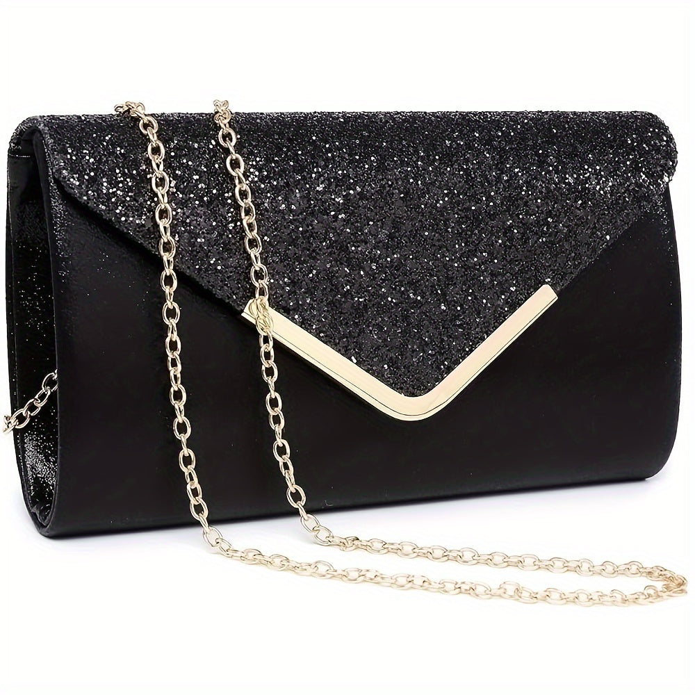 Bosoner Women Evening Bags Formal Clutch Purses For Wedding Party Handbags With Shoulder Strap And Glitter Flap