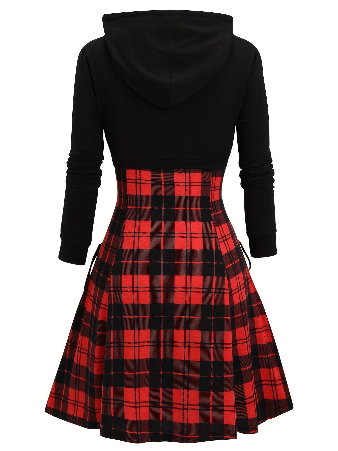 Casual Vintage Plaid Digital Print Long-Sleeve Two-Piece Dress.