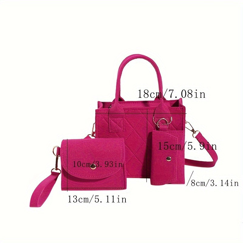 3pcs Set Mini Tote Bag Lightweight Casual Handbags & Mini Satchel & Mini Card Holder Set