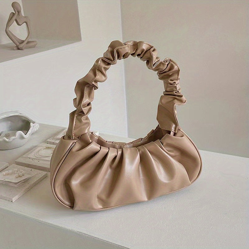 Cloud Ruched Hobo Bag, Trendy Handbags For Women, Solid Color Underarm Purses