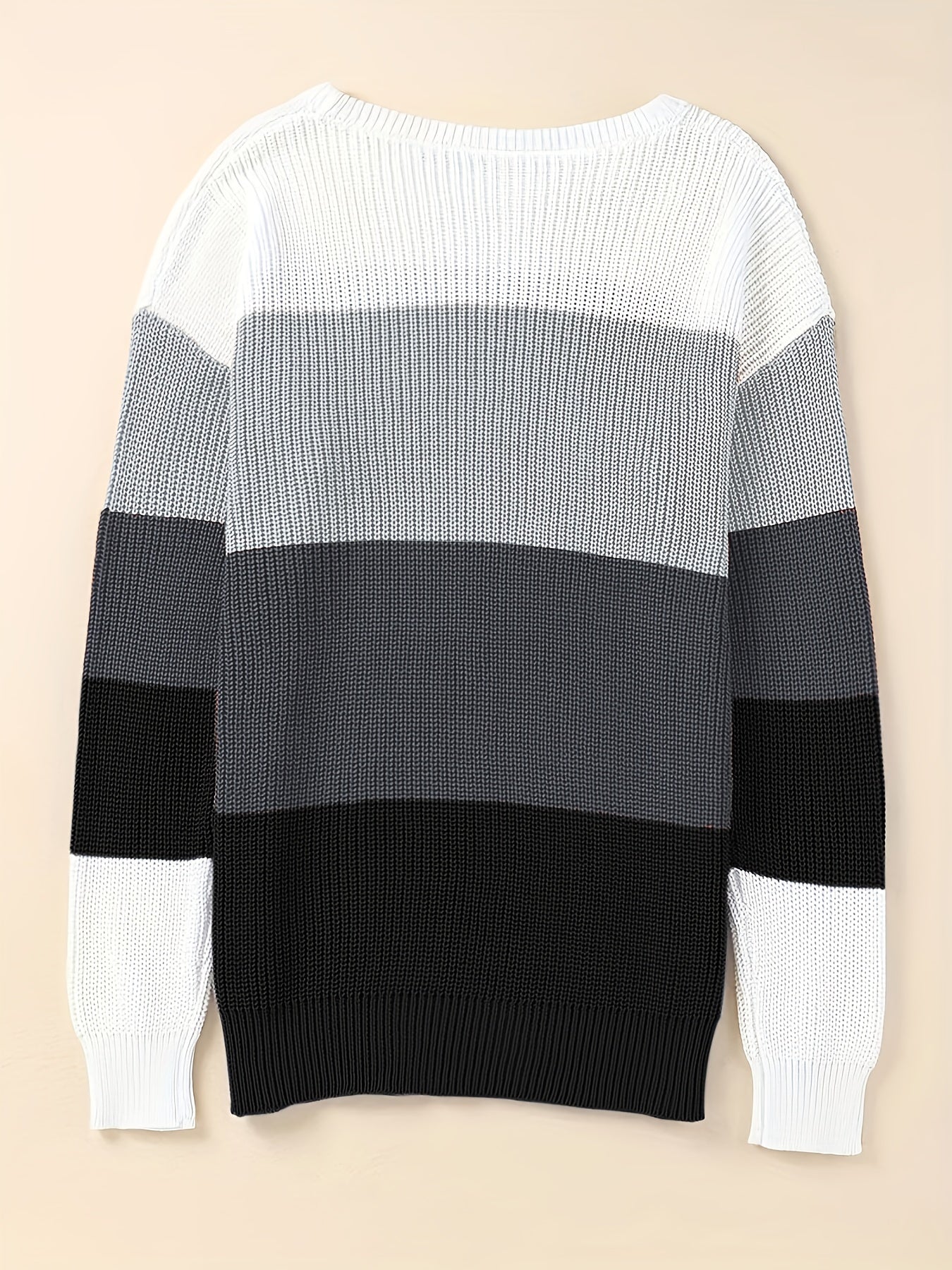 Striped Pattern Knitwear Tops, Crew Neck Long Sleeve Pullover Sweaters, Color Block Shirts, Women's Clothing