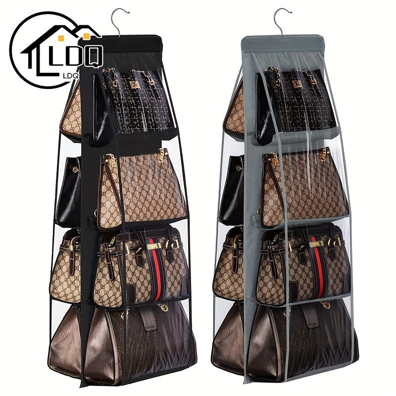 1pc LDQ Multi-Layer Handbag Organizer with 8 Pockets - Foldable Oxford Cloth Hanging Storage Rack, Space-Saving Closet Organizer for Handbags, Purses & Accessories, Durable Black & Gray Design, Perfect for Christmas, Hallowee