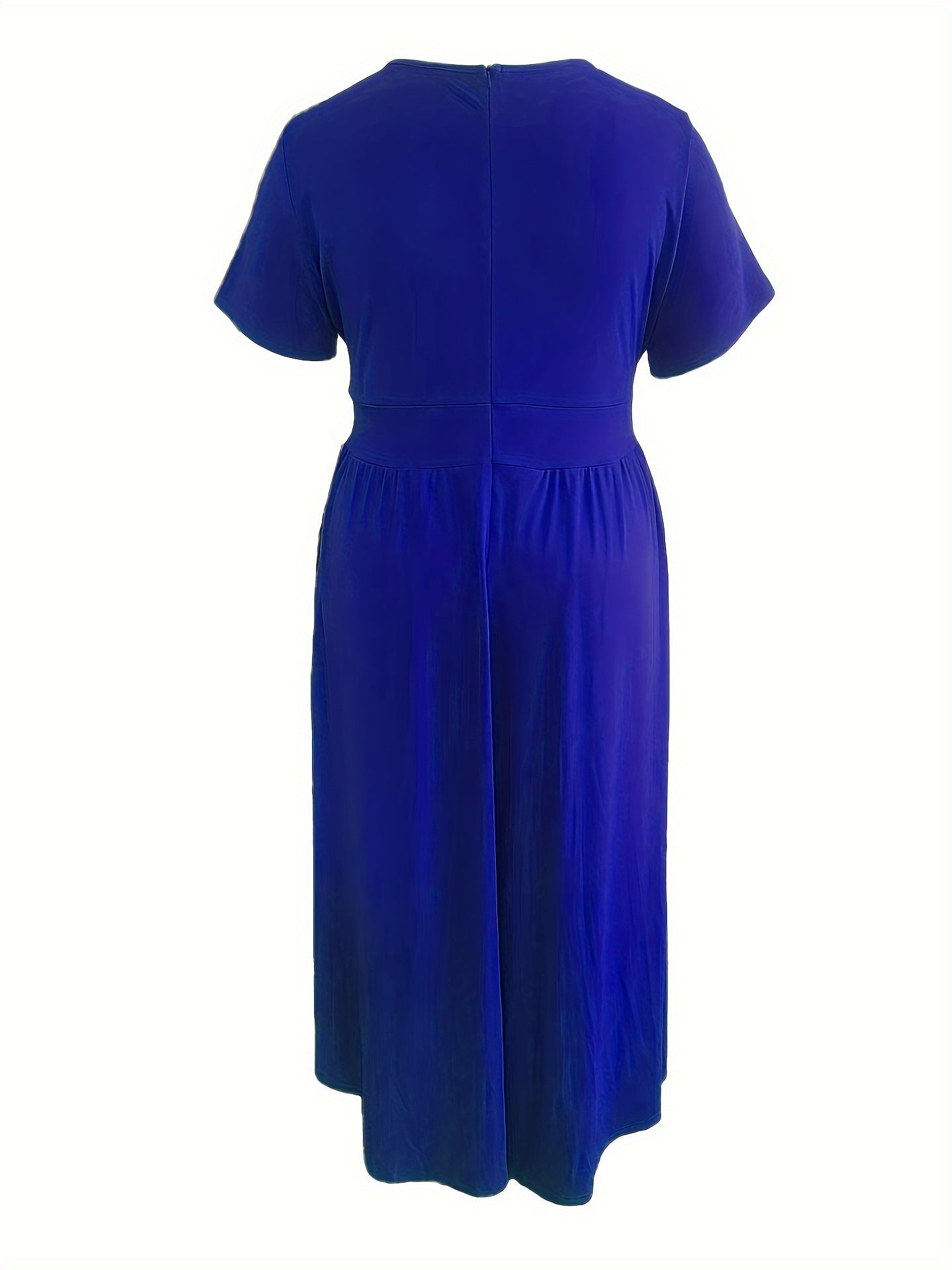 Plus Size Solid Short Sleeve Maxi Dress, Women's Plus Medium Stretch Elegant Long Dress